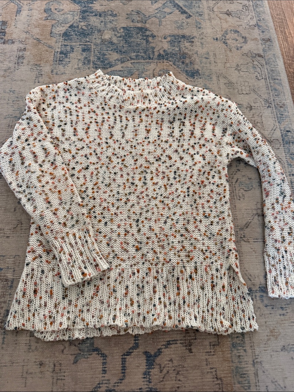 Hayden Girls Ivory Speckled Knit Sweater with Rust and Green Dots